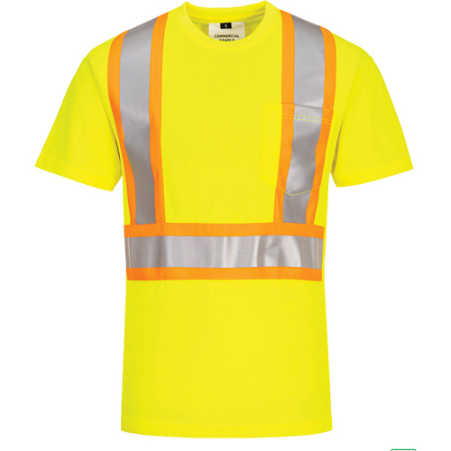 T-shirt de s&eacute;curit&eacute; &agrave; bandes contrastantes, Polyester, Petit, Jaune lime haute visibilit&eacute; Les Fournitures Industrielles Méga