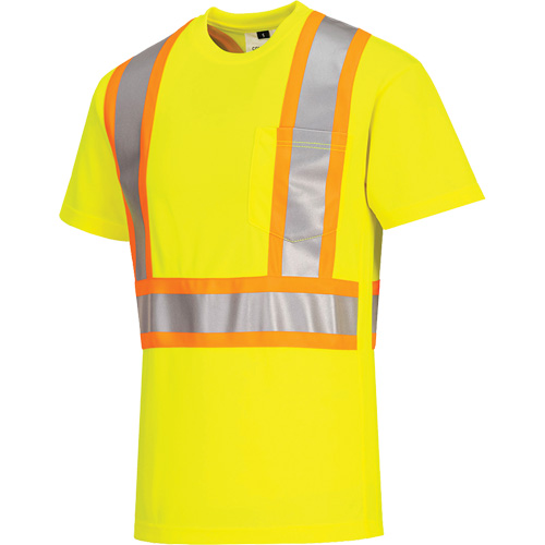 T-shirt de s&eacute;curit&eacute; &agrave; bandes contrastantes, Polyester, Petit, Jaune lime haute visibilit&eacute; Les Fournitures Industrielles Méga