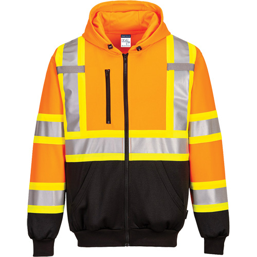 Contrast-Striped Safety Hoodie, Small, Black/High Visibility Orange Les Fournitures Industrielles Méga