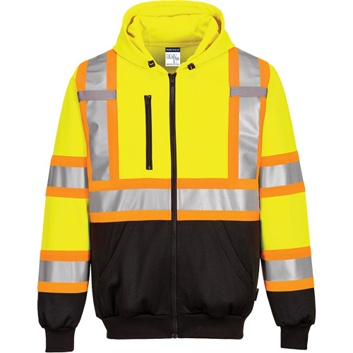 Contrast-Striped Safety Hoodie, Small, Black/High Visibility Lime-Yellow Les Fournitures Industrielles Méga