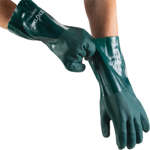 Double Dipped Green Gloves, 14" L, PVC, Cotton Jersey Inner Lining, 70-mil Les Fournitures Industrielles Méga