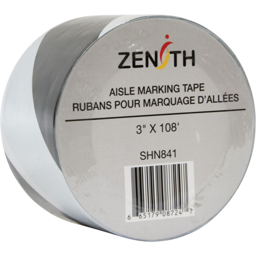 Aisle Marking Tape, 3" x 108', PVC, Black and White Les Fournitures Industrielles Méga