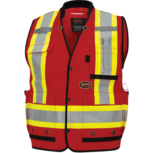 6678 Veste d'arpenteur antimicrobienne haute visibilit&eacute; avec dos en maille, Rouge, Petit, Polyester Les Fournitures Industrielles Méga