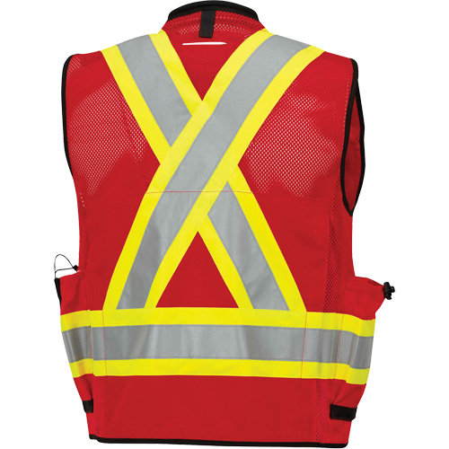 6678 Veste d'arpenteur antimicrobienne haute visibilit&eacute; avec dos en maille, Rouge, Petit, Polyester Les Fournitures Industrielles Méga