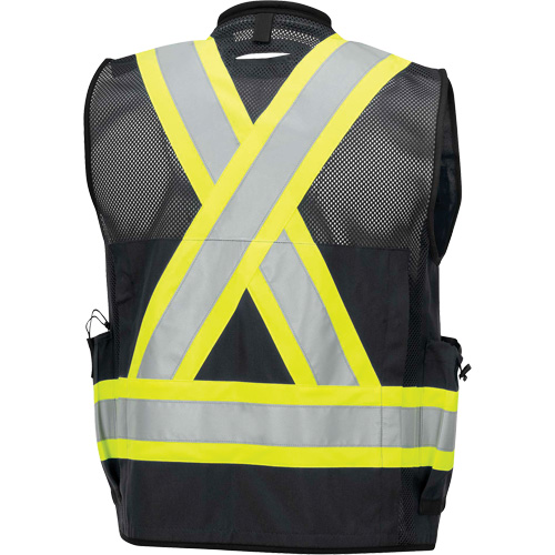 6679 Veste d'arpenteur antimicrobienne haute visibilit&eacute; avec dos en maille, Noir, Petit, Polyester Les Fournitures Industrielles Méga