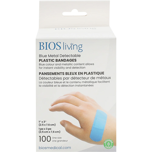 Blue Water-Resistant Bandages, Rectangular/Square, 3", Plastic Metal Detectable, Sterile Les Fournitures Industrielles Méga