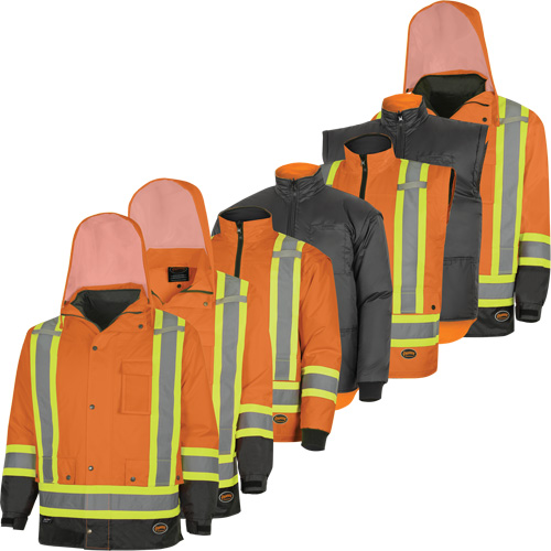5056 Pioneer&reg; Yukon 7-in-1 Waterproof Winter Safety Parka, Polyester, Black/High Visibility Orange, X-Small Les Fournitures Industrielles Méga