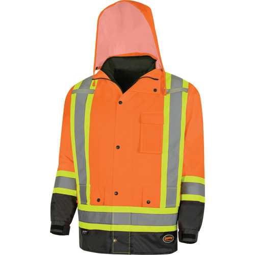 5056 Pioneer&reg; Yukon 7-in-1 Waterproof Winter Safety Parka, Polyester, Black/High Visibility Orange, X-Small Les Fournitures Industrielles Méga