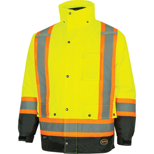 5057 Pioneer&reg; Yukon 7-in-1 Waterproof Winter Safety Parka, Polyester, Black/High Visibility Lime-Yellow, X-Small Les Fournitures Industrielles Méga