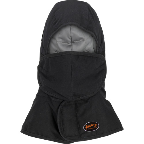 Doublure matelass&eacute;e ignifug&eacute;e Pioneer 765A pour casque de s&eacute;curit&eacute; avec un long cou et embout buccal amovible, Noir/Gris, Coton/FR-Tech/Modacrylique/Nylon Les Fournitures Industrielles Méga