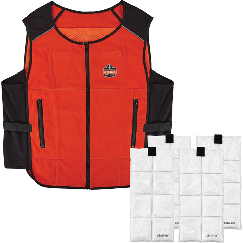 Veste de refroidissement &agrave; changement de phase l&eacute;g&egrave;re avec sachets de recharge Chill-Its 6260, 2T-grand/3T-grand, Orange Les Fournitures Industrielles Méga