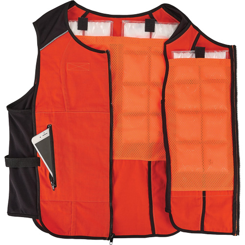 Veste de refroidissement &agrave; changement de phase l&eacute;g&egrave;re avec sachets de recharge Chill-Its 6260, 2T-grand/3T-grand, Orange Les Fournitures Industrielles Méga