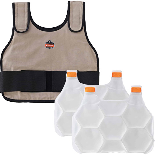 Veste de refroidissement &agrave; changement de phase standard avec sachets de recharge Chill-Its 6230, Petit/Moyen, Khaki Les Fournitures Industrielles Méga