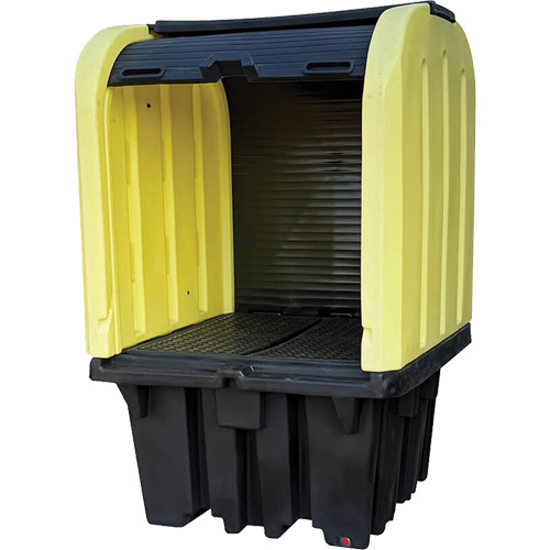 Yellow Roll Top Hardcover Spill Pallet, 65" L x 65" W x 101" H, 5000 lbs. Load Capacity Les Fournitures Industrielles Méga