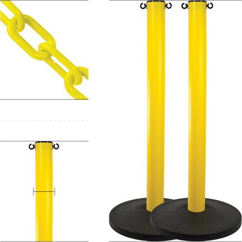Ensemble de montants industriels avec chaîne en plastique, Hauteur de 37", Jaune Les Fournitures Industrielles Méga