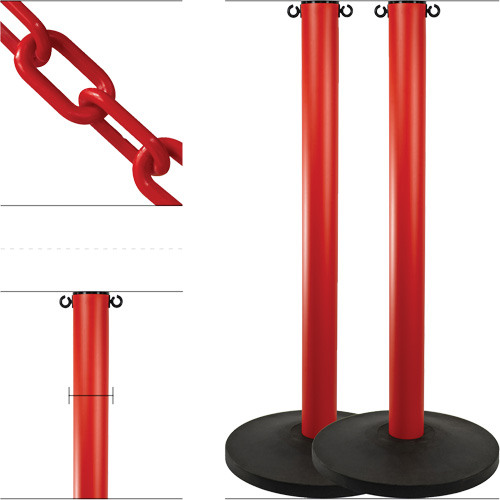 Ensemble de montants industriels avec chaîne en plastique, Hauteur de 37", Rouge Les Fournitures Industrielles Méga