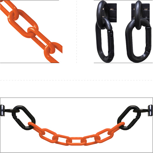 Ensemble de barri&egrave;re &agrave; chaîne magn&eacute;tique pour l'entrep&ocirc;t, Orange, Maillon de 2", 15' de long Les Fournitures Industrielles Méga