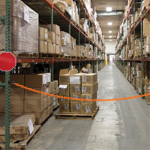 Ensemble de barri&egrave;re &agrave; chaîne magn&eacute;tique pour l'entrep&ocirc;t, Orange, Maillon de 2", 15' de long Les Fournitures Industrielles Méga