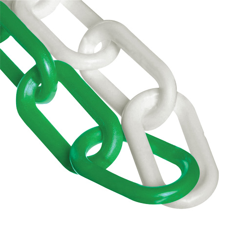 Chaîne de barri&egrave;re en plastique &agrave; deux couleurs, Vert/Blanc, Maillon de 2", 500' de long Les Fournitures Industrielles Méga