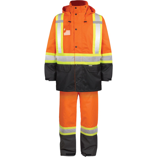 Ensemble de pluie haute visibilit&eacute; en tissu 150 deniers, Polyester, T-Grand, Orange haute visibilit&eacute; Les Fournitures Industrielles Méga