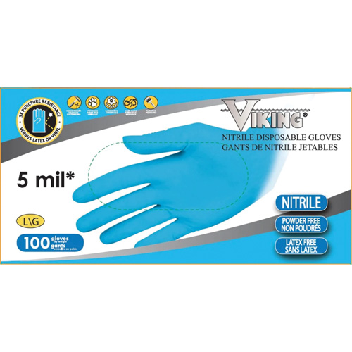 Gants jetables 34600, T-Grand, Nitrile, 5 mils, Sans poudre, Bleu Les Fournitures Industrielles Méga