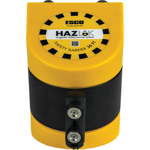 HAZLOK Safety Barrier System, Plastic, Magnetic Mount, 30', Black and Yellow Tape Les Fournitures Industrielles Méga