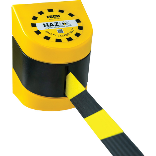 HAZLOK Safety Barrier System, Plastic, Magnetic Mount, 30', Black and Yellow Tape Les Fournitures Industrielles Méga