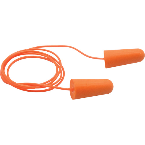 Bouchons d'oreilles coniques jetables en mousse de PU orange SEALTEC33, Vrac - Sac en poly, Avec cordon Les Fournitures Industrielles Méga