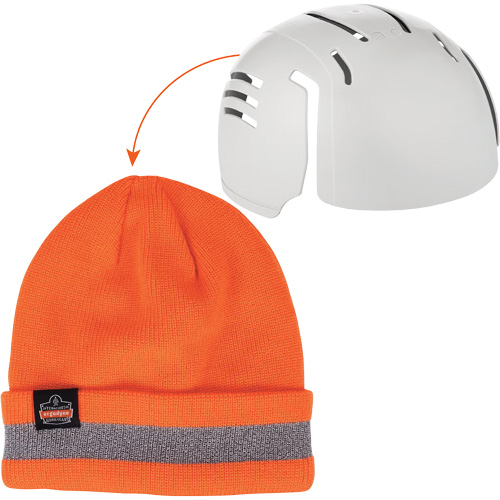 Chapeau d'hiver r&eacute;fl&eacute;chissant en tricot c&ocirc;tel&eacute; N-Ferno & insert sous-casque, Doublure en Acrylique, Moyen/Petit, Orange Les Fournitures Industrielles Méga