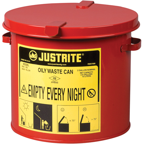 Oily Waste Cans, FM Approved/UL Listed, 2 US gal., Red Les Fournitures Industrielles Méga