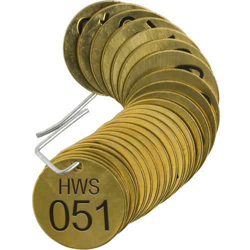 &eacute;tiquettes num&eacute;rot&eacute;es pour vannes HWS, # 051-075, Laiton, 1,5" dia. Les Fournitures Industrielles Méga