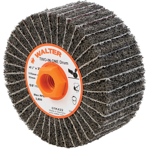 Two-In-One Finishing Drums, 4-1/2" Dia. x 2" W, 5/8"-11 Arbor, Aluminum Oxide Les Fournitures Industrielles Méga