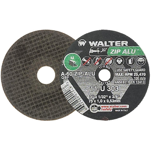 Meule ZIP ALU, 3" x 1/32", Arbre de 3/8", Type 1, Oxyde d'aluminium, 25470 Tr/min Les Fournitures Industrielles Méga