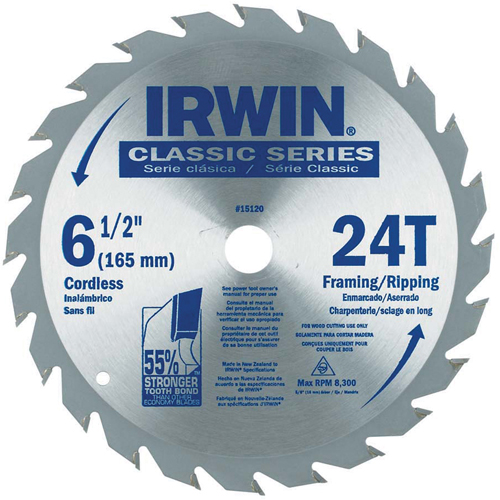 Lames de scie pour entrepreneur - Lames de scie de s&eacute;rie classique, 6-1/2", 24 dents, Pour Bois Les Fournitures Industrielles Méga