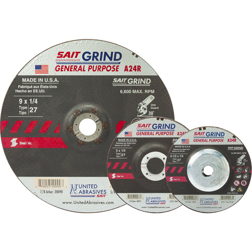 A24R Long Life Grinding Wheel, 4-1/2" x 1/4", 7/8" Arbor, Aluminum Oxide, Type 27 Les Fournitures Industrielles Méga