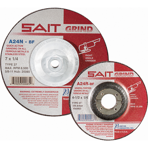 A24N Fast Grinding Wheel, 7" x 1/4", 7/8" Arbor, Aluminum Oxide, Type 27 Les Fournitures Industrielles Méga
