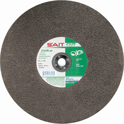 C24R Concrete High Speed Cut-Off Wheel, 14" x 1/8", 1" Arbor, Type 1, Silicon Carbide, 5400 RPM Les Fournitures Industrielles Méga