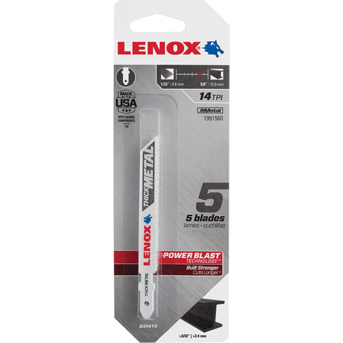 Lames de scie sauteuse pour coupe du m&eacute;tal, Bim&eacute;tal, 14 Dents par pouce, 3-5/8" lo x 3/8" la Les Fournitures Industrielles Méga