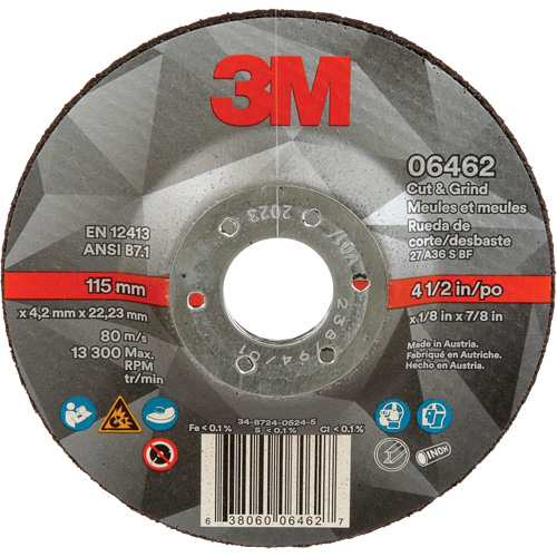 Meule &agrave; tronçonner, 4-1/2" x 1/8", Arbre de 7/8", Type 27, C&eacute;ramique Les Fournitures Industrielles Méga