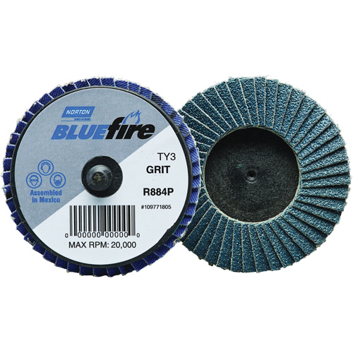 R884P BlueFire&reg; Mini Flap Disc, 3" x Type 27, P40 Grit, Zirconia Alumina Les Fournitures Industrielles Méga