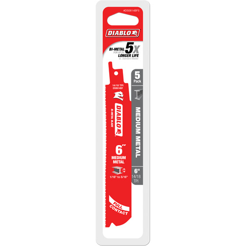 Medium Metal Reciprocating Saw Blade, Bi-Metal, 14-18 TPI, 6" L x 1" W Les Fournitures Industrielles Méga
