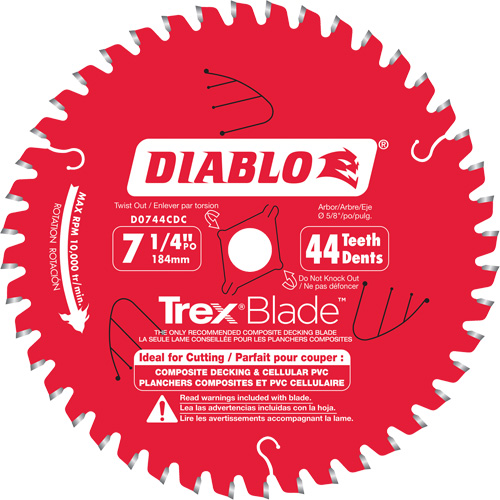 Trex&reg; Blade Cutting Saw Blade, 7-1/4", 44 Teeth, Plastic/Composite Decking Use Les Fournitures Industrielles Méga