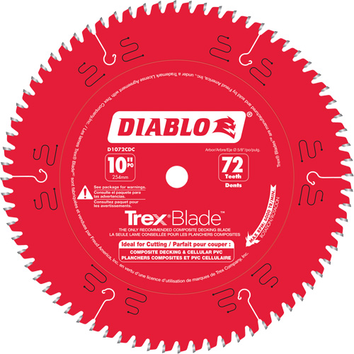 Trex&reg; Blade Cutting Saw Blade, 10", 72 Teeth, Plastic/Composite Decking Use Les Fournitures Industrielles Méga