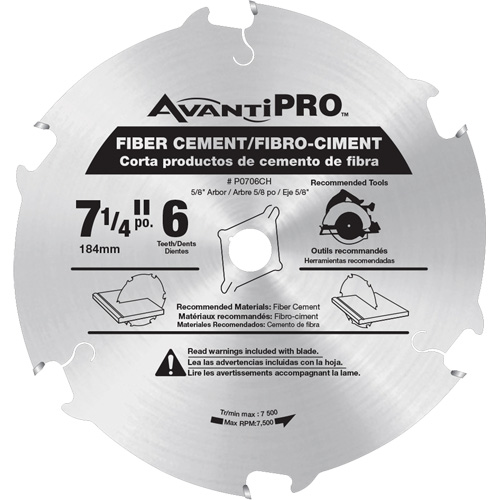 Lame de scie AvantiPro, 7-1/4", 6 dents, Pour B&eacute;ton de fibre Les Fournitures Industrielles Méga
