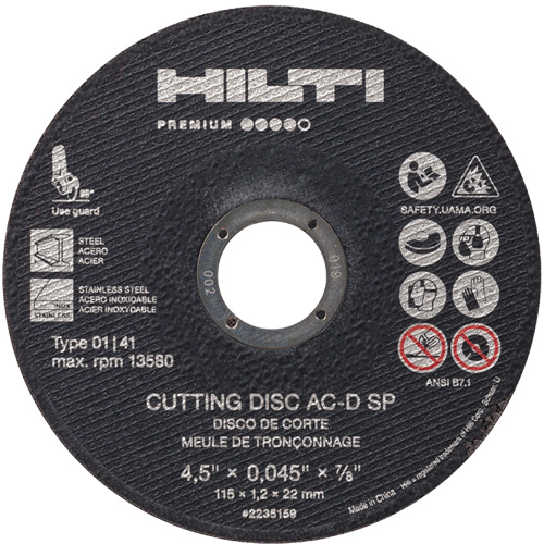 AC-D SP Cut-Off Wheel, 4-1/2" x 0.045", 7/8" Arbor, Type 1, 13580 RPM Les Fournitures Industrielles Méga