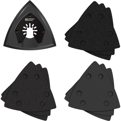 Patin de ponçage triangulaire pour outil oscillant et assortiment de papiers abrasifs One Fit Les Fournitures Industrielles Méga