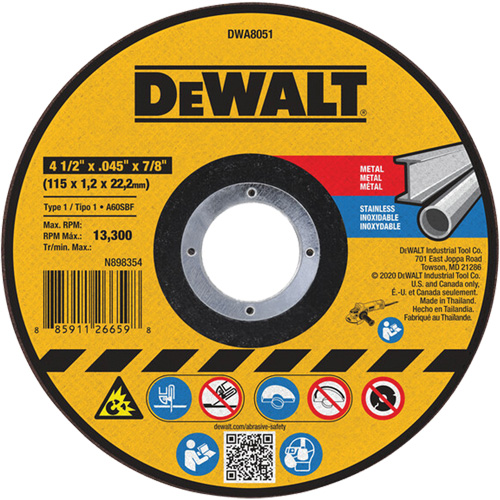 Metal Cut-Off Wheel, 4-1/2" x 0.045", 7/8" Arbor, Aluminum Oxide, Type 1 Les Fournitures Industrielles Méga