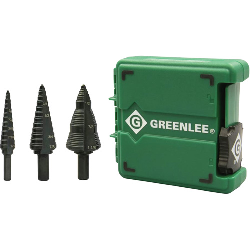 Step Bit Set, 1/8"/3/16" - 1/2"/7/8"/1-1/8"  Les Fournitures Industrielles Méga