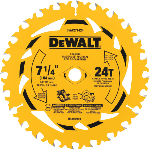 Lame de scie circulaire, 7-1/4", 24 dents, Pour Bois Les Fournitures Industrielles Méga