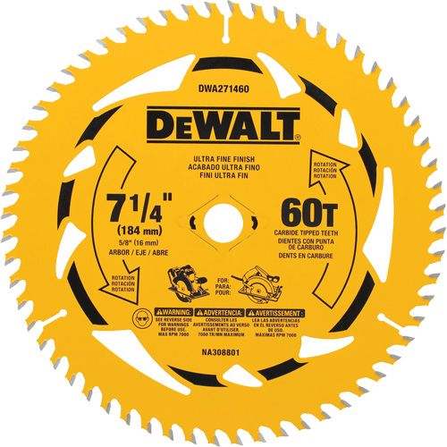 Lame de scie circulaire, 7-1/4", 60 dents, Pour Bois Les Fournitures Industrielles Méga